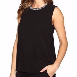 NWT Calvin Klein Embellished Black Keyhole Blouse